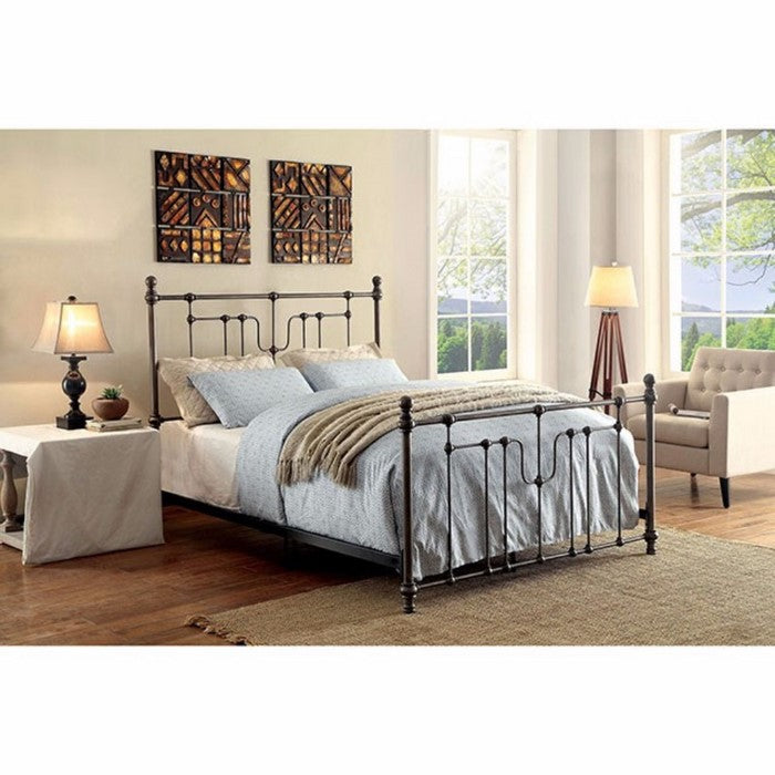 Metal California King Size Bed With Headboard & Footboard, Black