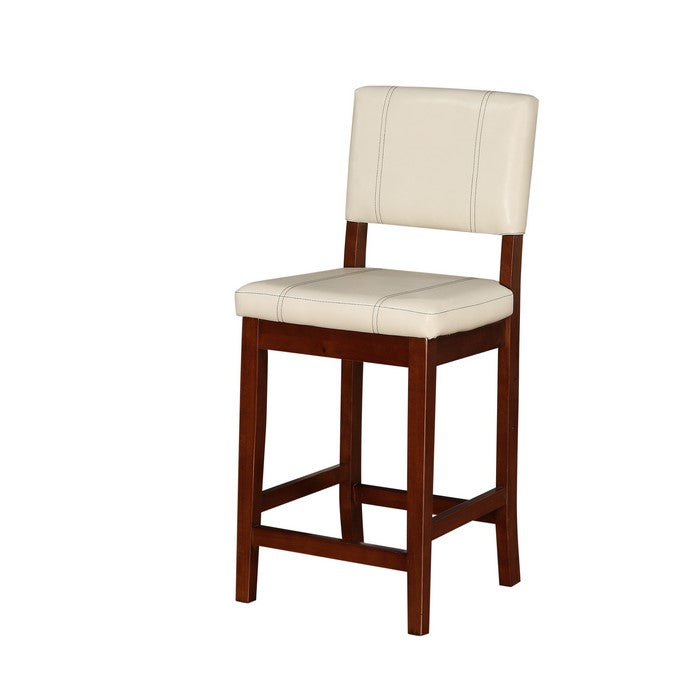 Wooden Counter Stool with Cushioned Seat and Backrest, Cream and Brown