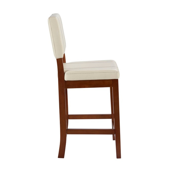 Wooden Counter Stool with Cushioned Seat and Backrest, Cream and Brown