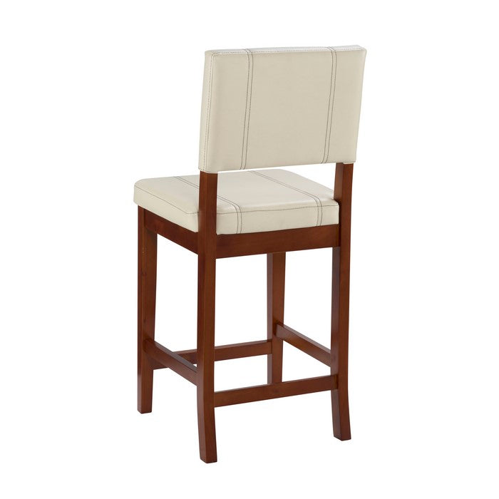 Wooden Counter Stool with Cushioned Seat and Backrest, Cream and Brown