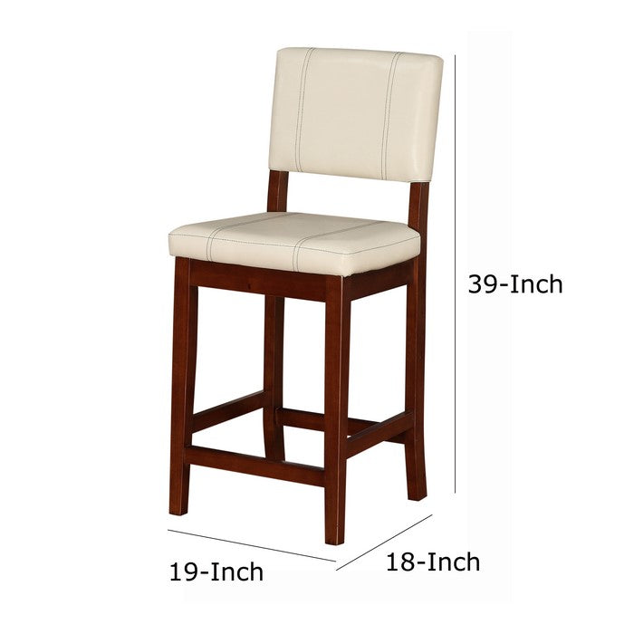 Wooden Counter Stool with Cushioned Seat and Backrest, Cream and Brown
