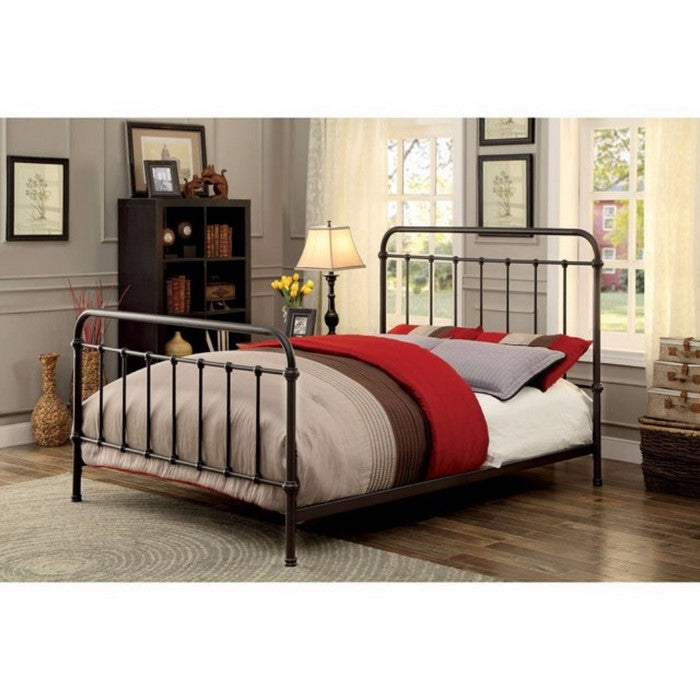 Metal Eastern King size Platform Bed with Headboard & Footboard, Deep Bronze