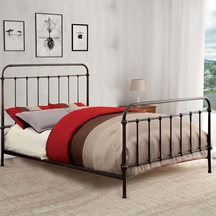 Metal Queen Size Platform Bed with Headboard & Footboard, Deep Bronze