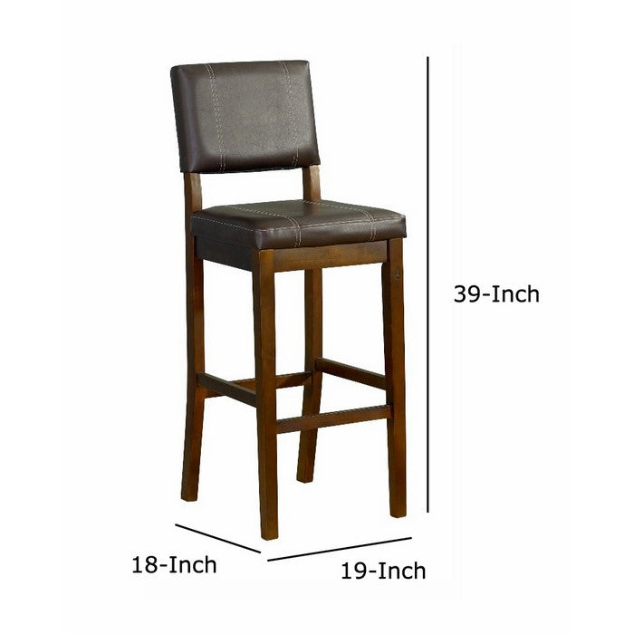 Wooden Counter Stool with Leatherette Upholstered Seat and Back, Brown