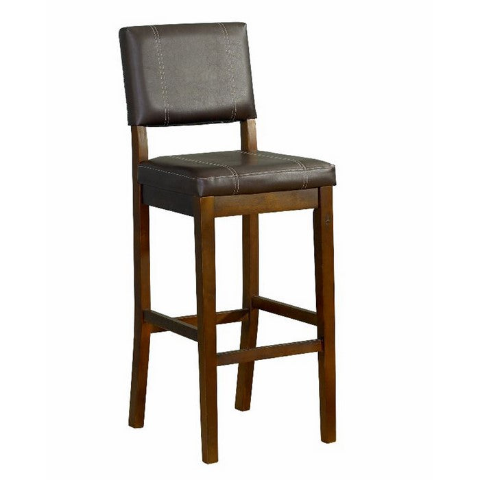 Wooden Counter Stool with Leatherette Upholstered Seat and Back, Brown