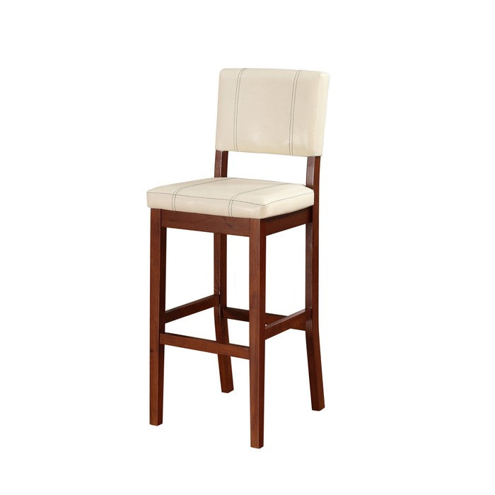 Wooden Bar Stool with Cushioned Seat and Backrest, Cream and Brown