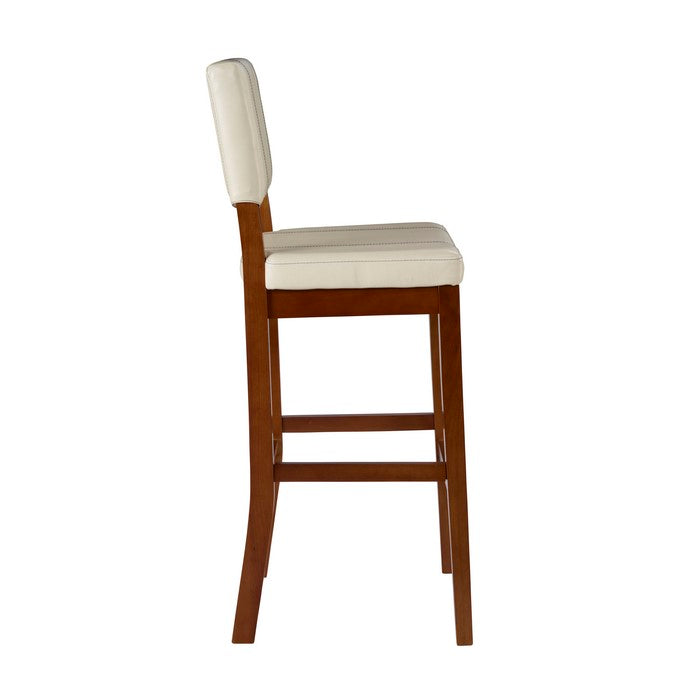Wooden Bar Stool with Cushioned Seat and Backrest, Cream and Brown