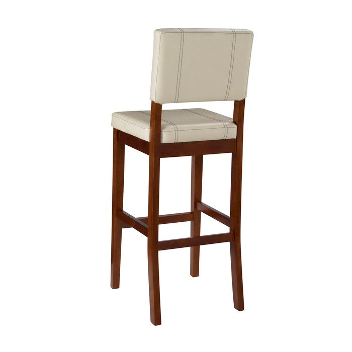 Wooden Bar Stool with Cushioned Seat and Backrest, Cream and Brown