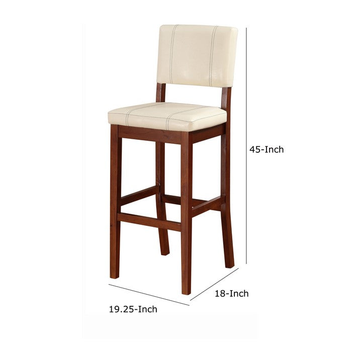 Wooden Bar Stool with Cushioned Seat and Backrest, Cream and Brown