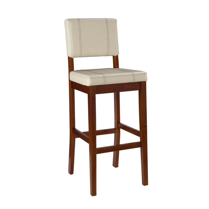 Wooden Bar Stool with Cushioned Seat and Backrest, Cream and Brown