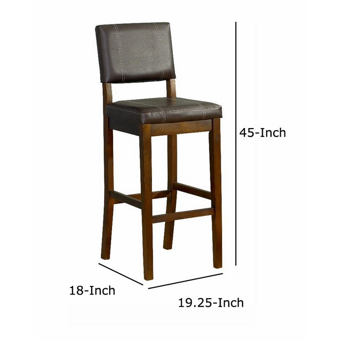 Wooden Bar Stool with Leatherette Upholstered Seat and Back, Brown