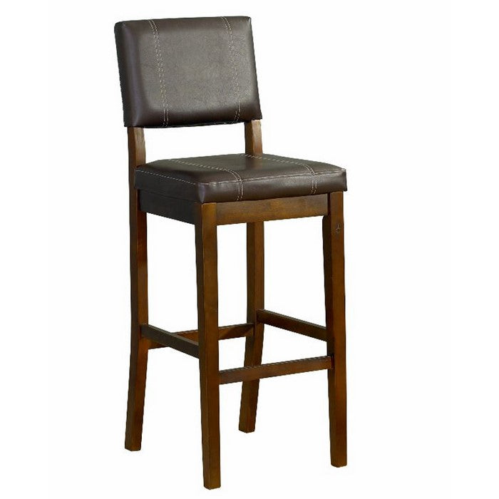 Wooden Bar Stool with Leatherette Upholstered Seat and Back, Brown