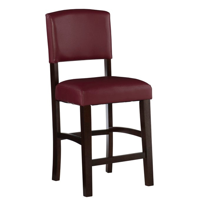 Wooden Counter Stool with Leatherette Seat and Backrest, Black and Red
