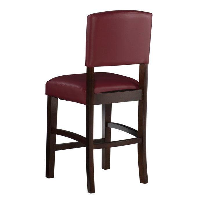 Wooden Counter Stool with Leatherette Seat and Backrest, Black and Red