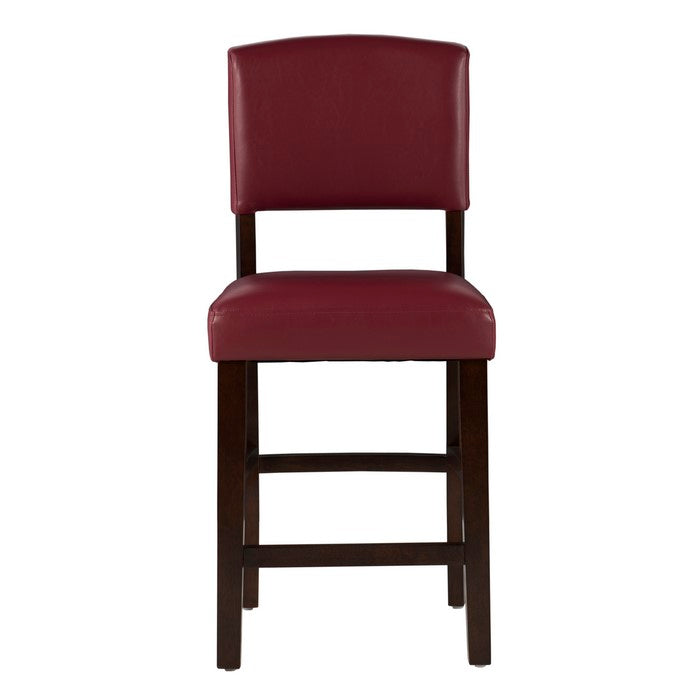Wooden Counter Stool with Leatherette Seat and Backrest, Black and Red