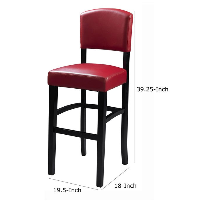 Wooden Counter Stool with Leatherette Seat and Backrest, Black and Red