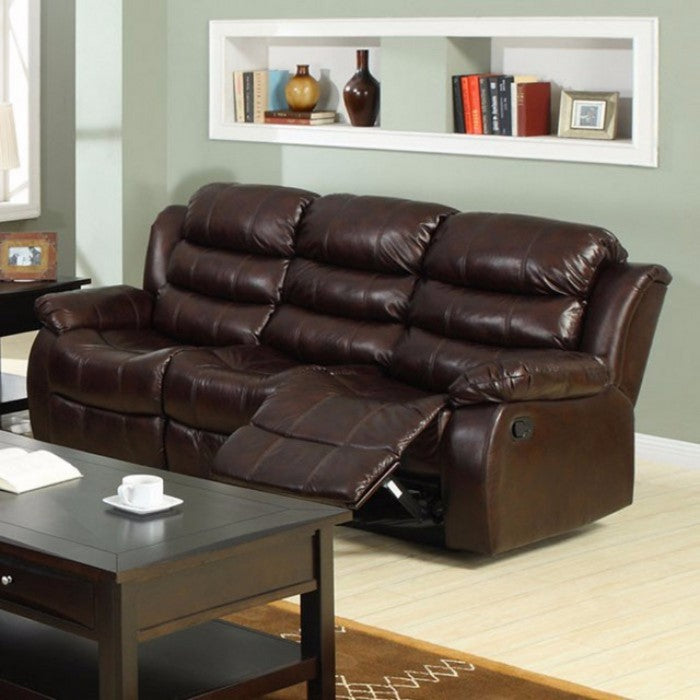 Leatherette Three Seater Sofa With Recliner, Dark Brown