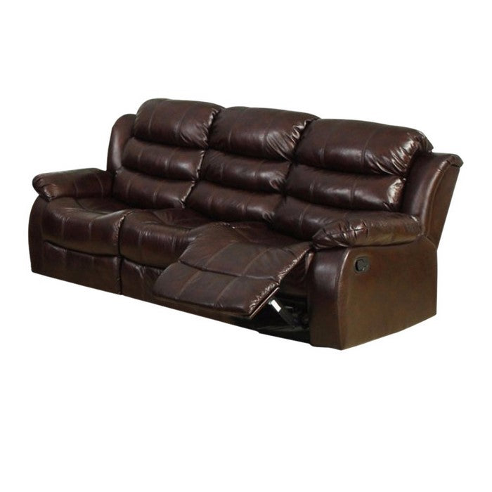 Leatherette Three Seater Sofa With Recliner, Dark Brown