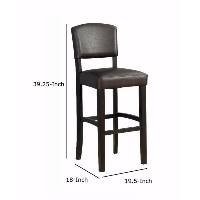 Wooden Counter Stool with Padded Upholstered Seat and Backrest, Brown