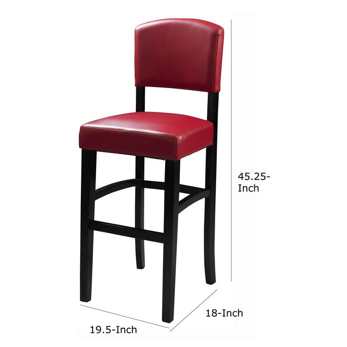 Wooden Bar Stool with Leatherette Seat and Backrest, Black and Red