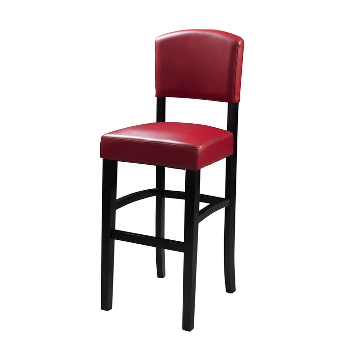 Wooden Bar Stool with Leatherette Seat and Backrest, Black and Red