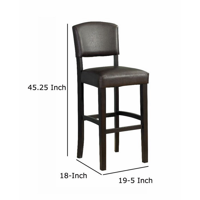 Wooden Bar Stool with Padded Upholstered Seat and Backrest, Brown