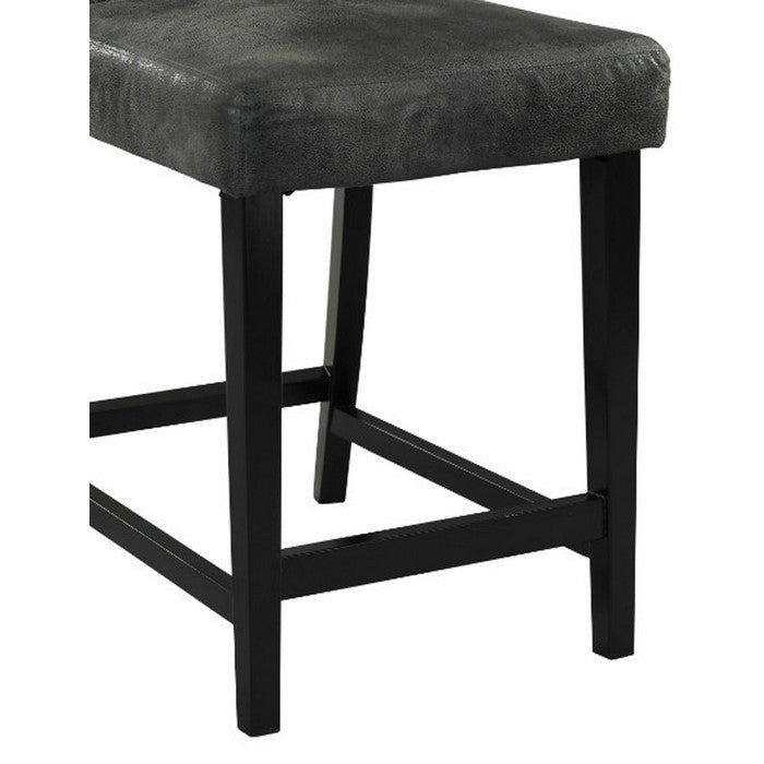 Wooden Counter Stool with Padded Seat and Curved Back, Black and Gray