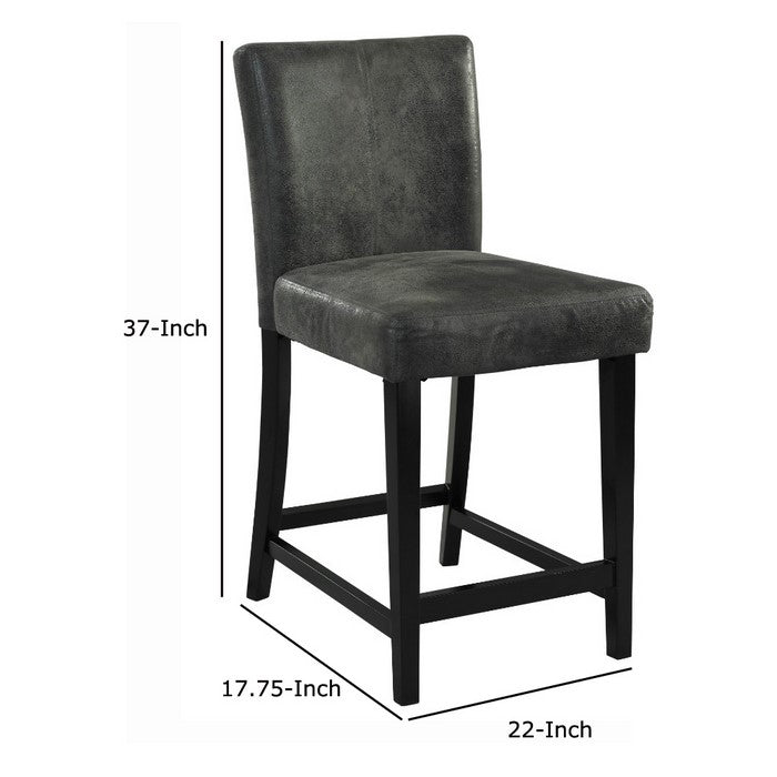 Wooden Counter Stool with Padded Seat and Curved Back, Black and Gray