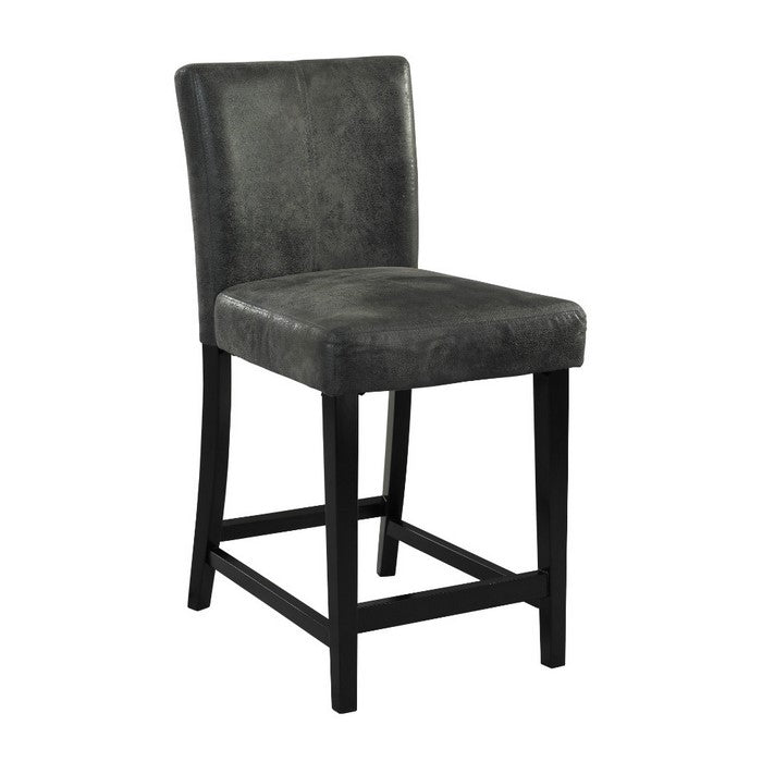 Wooden Counter Stool with Padded Seat and Curved Back, Black and Gray