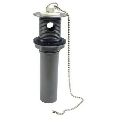 ANVIL INTERNATIONAL 134-102RP 1-1/4" x 5" PVC Pull Out Plug with Chain & Stopper - Stainless Steel Trim Ring - Overflow Holes