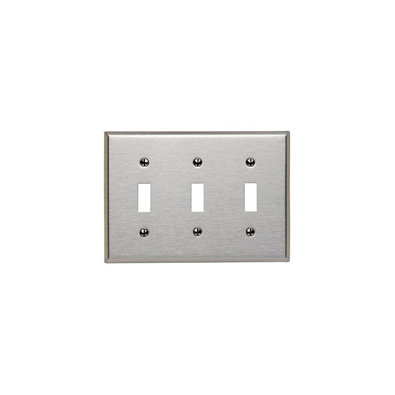 Leviton 84011 3-Gang Toggle Device Switch Wallplate, Standard Size, Device Mount, Stainless Steel