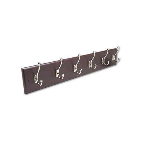 Safco Products 4217MH Wood Wall Rack, 6-Hook,  Mahogany/Silver