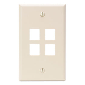 Leviton 41080-4TP QuickPort Wallplate, Single Gang, 4-Port, Light Almond