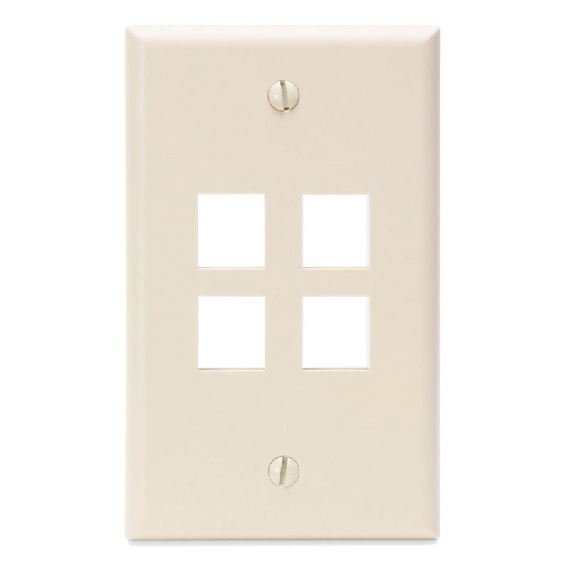 Leviton 41080-4TP QuickPort Wallplate, Single Gang, 4-Port, Light Almond