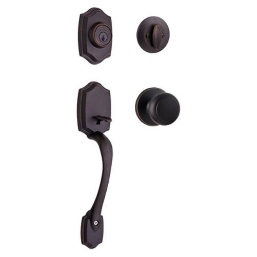 Kwikset 96870-100 Belleview Single Cylinder Handleset with Cove Knob featuring SmartKey Security in Venetian Bronze