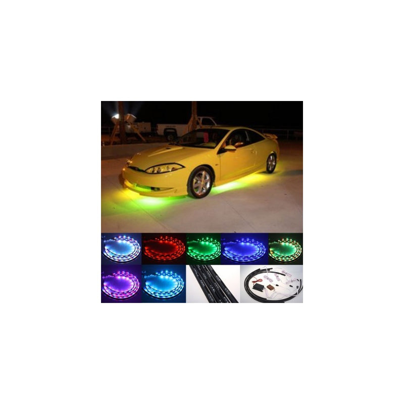 Zhol 7 Color LED Under Car Glow Underbody System Neon Lights Kit 48" X 2 & 36" X 2