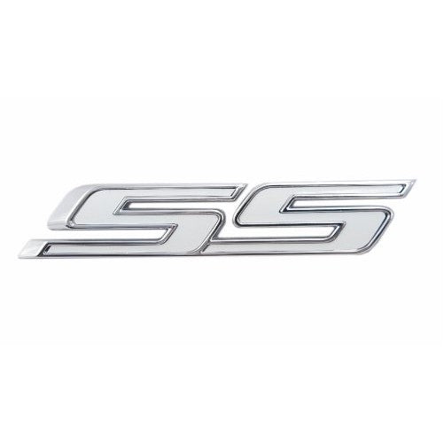 2010-2015 Camaro OEM GM Rear Trunk SS Emblem - White Letters & Chrome Trim