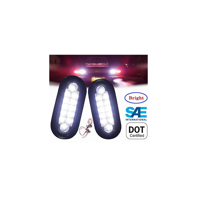 Pair Clear 6" Oval Sealed 12 DIODE LED BACK-UP REVERSE FOG WHITE Light Kit with Light, Grommet and Plug for Truck,Trailer (Turn, Stop, and Tail Light) Features chrome reflector inside the lens. STRONG LIGHT!!!