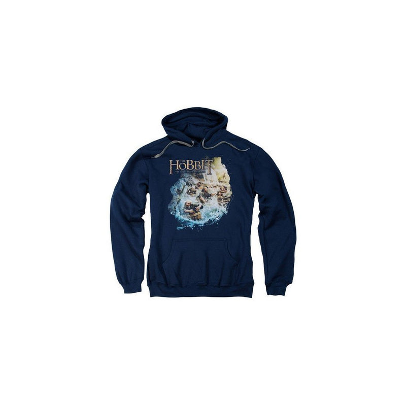 Trevco Hobbit-Barreling Down Adult Pull-Over Hoodie44; Navy - Large