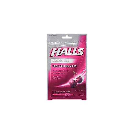 Halls Sugar Free Black Cherry Flavor of Triple Soothing Action, 25 ct