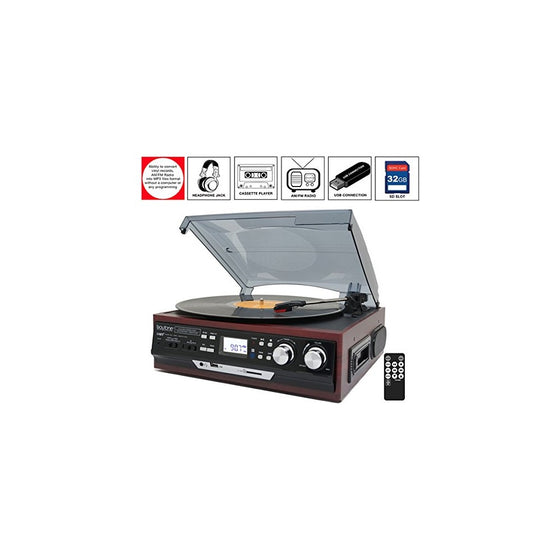 Boytone BT-17DJM-C 3-Speed Stereo Turntable, 2 Built in Speakers Digital LCD Display AM/FM, USB/SD/AUX Cassette/MP3 & WMA Playback /Recorder & Headphone Jack Remote Control