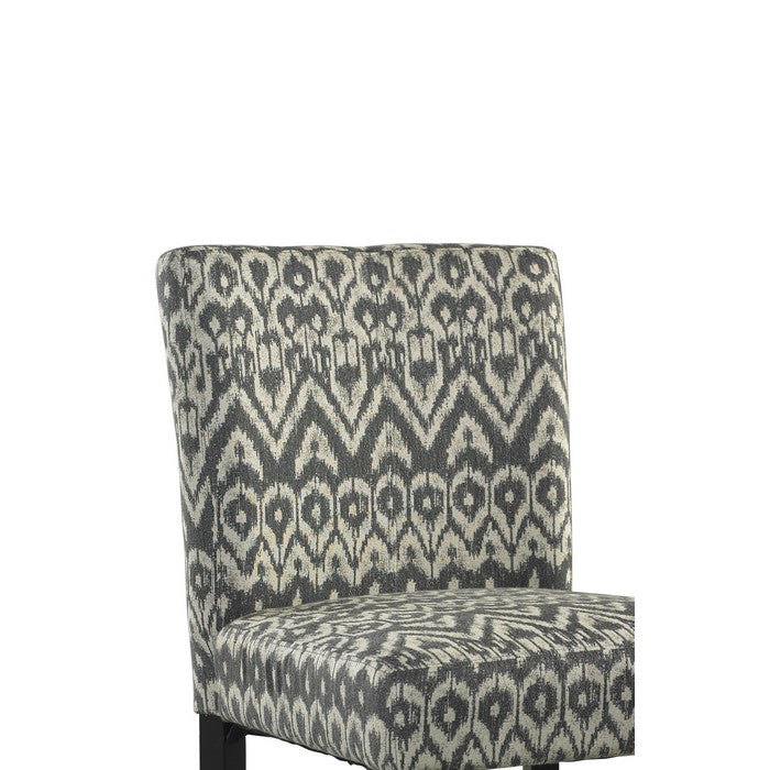 Wooden Counter Stool with Ikat Design Fabric Upholstery,Black and White