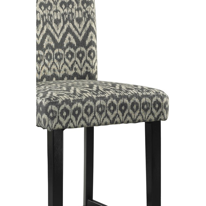 Wooden Counter Stool with Ikat Design Fabric Upholstery,Black and White