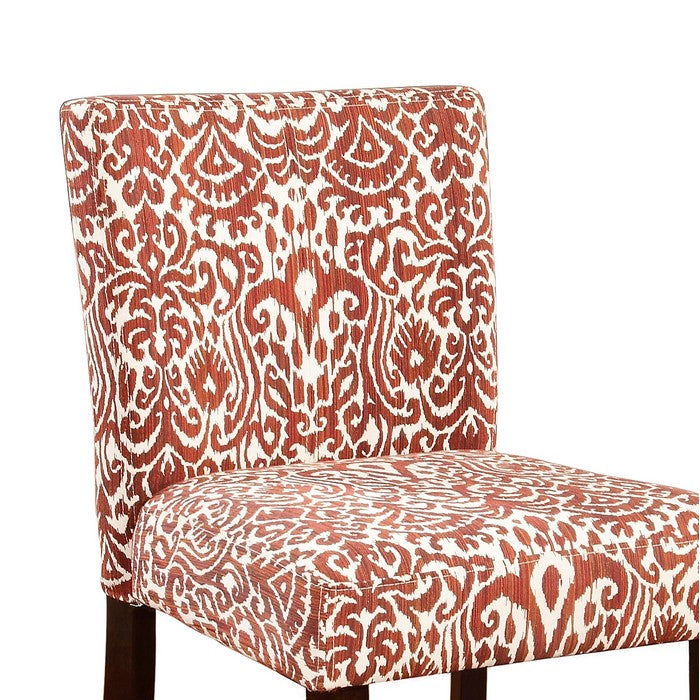 Wooden Counter Stool with Patterned Fabric Upholstery, Red and White