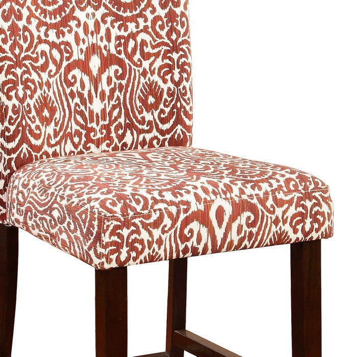 Wooden Counter Stool with Patterned Fabric Upholstery, Red and White