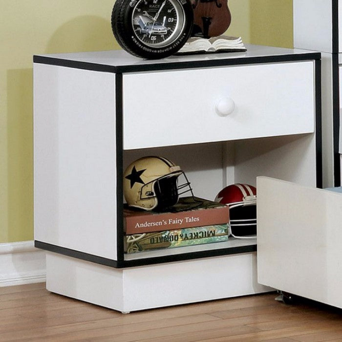 Wooden Night Stand with 1 Drawer, Blue & White