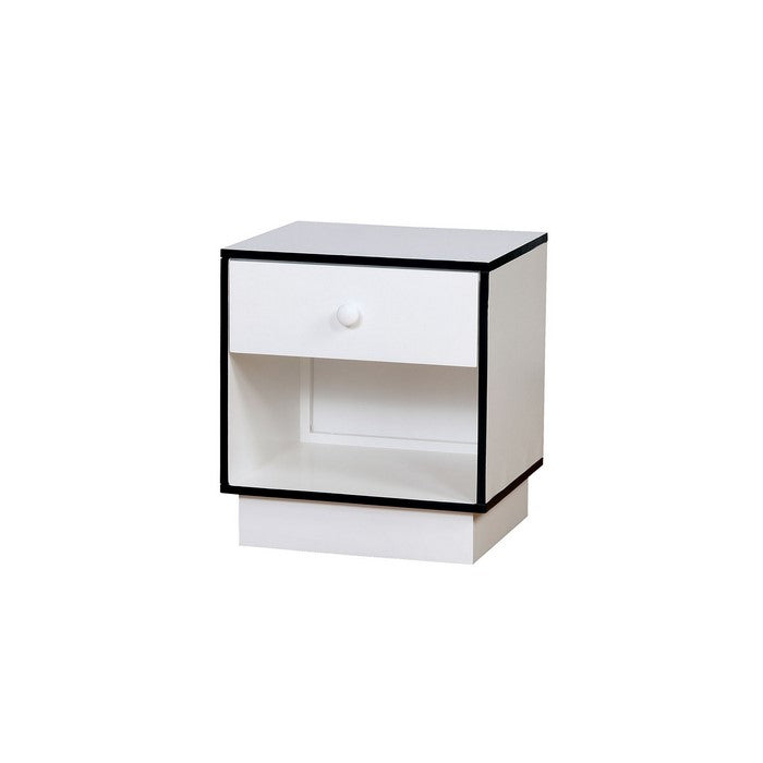 Wooden Night Stand with 1 Drawer, Blue & White