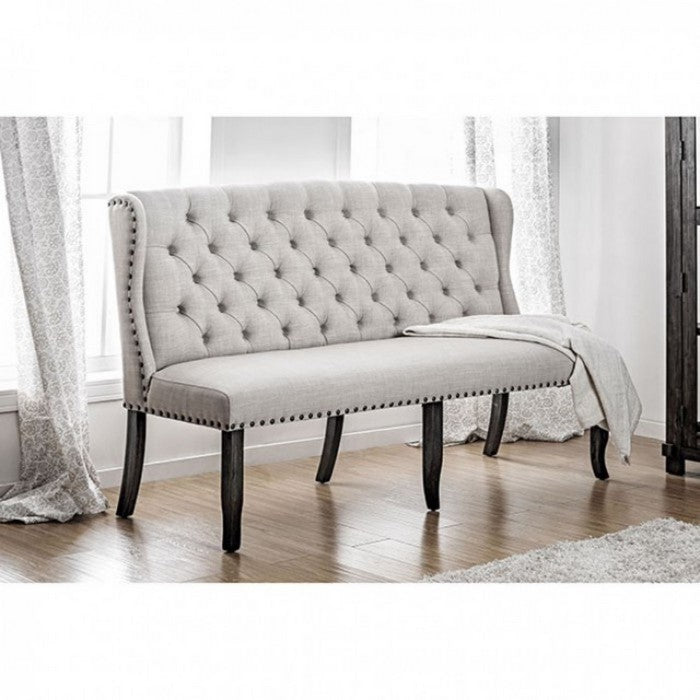Long bench with tufted back, ivory