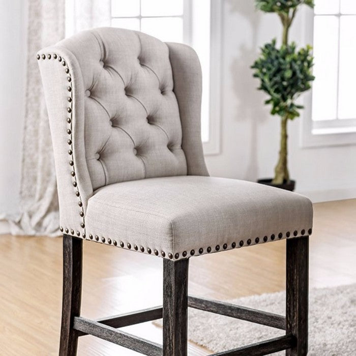BM166172 Wooden Counter Height Wingback Chair, Ivory and Black - Set of 2