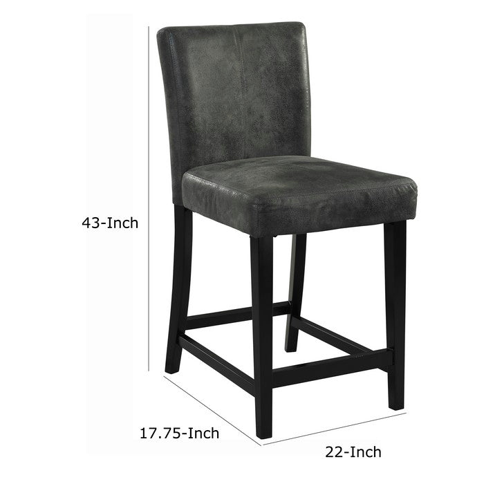 Wooden Bar Stool with Upholstery and Curved Backrest, Black and Gray